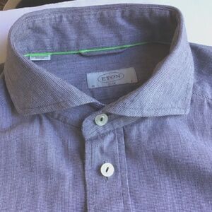 ETON slim solid gray spread collar cotton shirt Sz L 41 made in Romania 🇷🇴